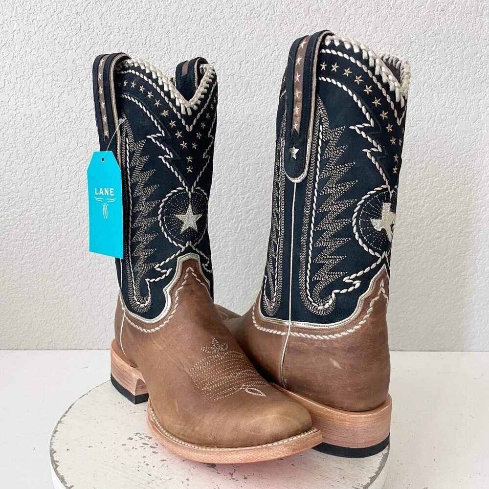 Lane RODEO HOUSTON Mens Cowboy Boots Brown Leather Western Blunt Toe Size 11